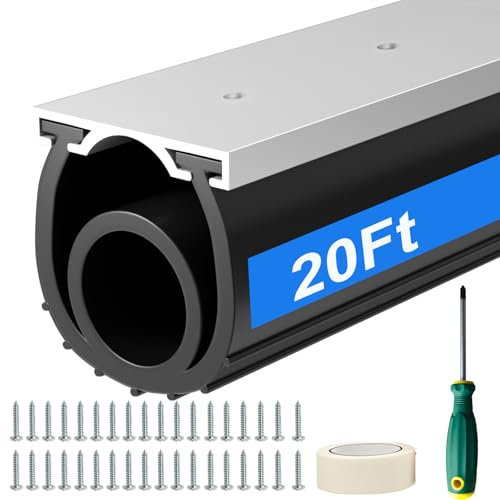 alophoty 20 FT Garage Door Seals Bottom Rubber, Heavy Duty U+O Ring Universal Garage Door Bottom Seal with Pre-drilled Aluminium Track Retainer Base Kit, Rubber Bottom Seals for Garage Doors