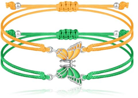 Nayyana Lot de 2 bracelets BFF, bracelets papillon assortis, bracelet réglable pour meilleurs amis, bracelets d'amitié à breloques faits à la main, cadeaux de bijoux, jaune + vert