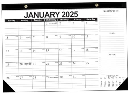 Calendrier du calendrier mural Calendrier 2025-2026, calendrier mensuel, planificateur de calendrier épais du calendrier mural de 18 mois avec vacances, notes, objectifs mensuels & Liste de Todo po