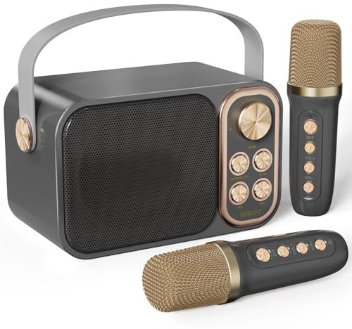 Machine de Karaoké avec 2 Micro sans Fil, Haut-Parleur Bluetooth Portable, Dispose 7 Effets Sonores, pour Fête et Voyage,Noir