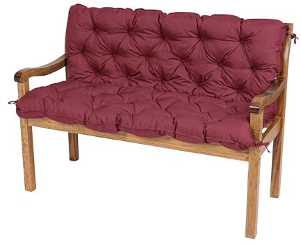 TexDeko® Garden Gartenbankauflage mit Rückenlehne wasserabweisend UV - beständig Bankauflage In- & Outdoor Sitzkissen und Rückenkissen Hollywoodschaukel Sitzpolster (200 x 50 x 50cm Bordeaux)