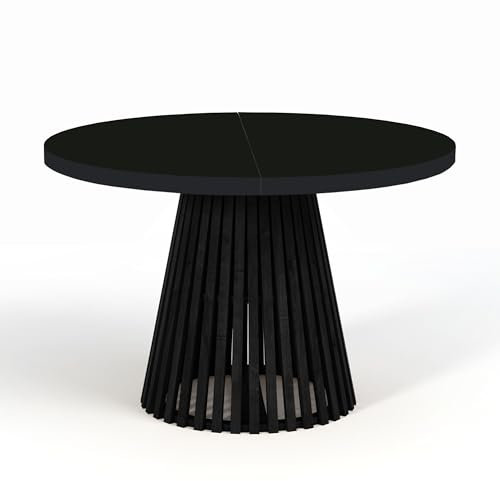 Dekori Möbel Runder Ausziehbarer Tisch für Esszimmer, Dover - Industrial/Loft Still mit Lamellenbeine, Durchmesser Varianten : von 90 bis 220 cm (Schwarz, 120/220)