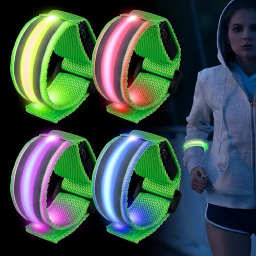 HOSPAOP LED Armband Aufladbar - 4 Stück Reflektorband USB Leuchtarmband Reflektoren Joggen Blinklicht Leuchtband Reflektorbänder für Joggen Laufen Running Sport