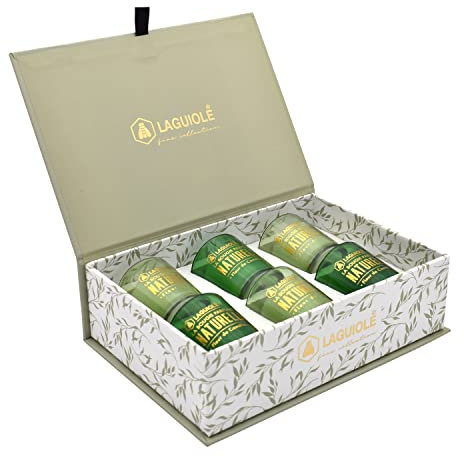 Candelas Aromáticas Laguiole 6 piezas 4,50x5,30 cm - Set de Regalo Verde - Vela en Recipiente de Vidrio - Uso para Navidad, Cumpleaños, San Valentín, Aromaterapia, Baño, Yoga