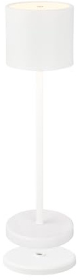 Briloner Lámpara LED de sobremesa inalámbrica IP44 con estación de carga, regulable gradualmente, batería recargable y fuente de luz intercambiable, lámpara de mesilla de noche, 39,5x12,5 cm,blanco