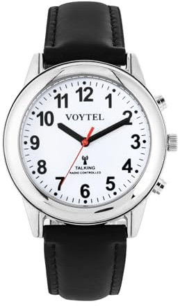RUNCAR Atomic American English Talking Watch Speaks Clear and Loud Time, Date and Alarm time Stretch Band is Best Gift for Senior,Visually impaired, or Blind People, Black-A, atomic talking watch