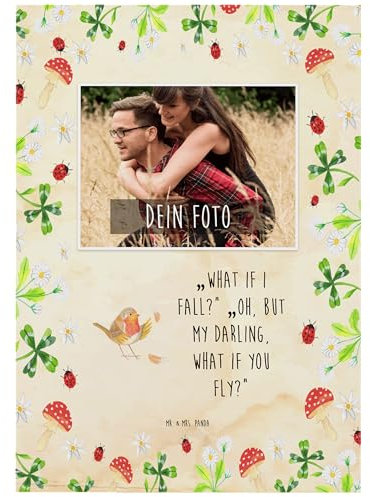 Mr. & Mrs. Panda Personalisierte Foto Postkarte Rotkehlchen Federn - Geschenk, Gute Laune, Motivationsbilder, Tiere, Spruch Motivation, fliegen,