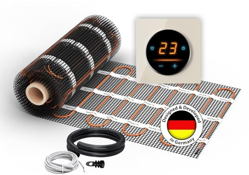Elektrische Fußbodenheizung: Zweiader-Heizmatte WARMON CLASSIC LIGHT 100 W/m² mit WiFi-Thermostat OKE-25 Touch und Garda Glass-Abdeckrahmen, Thermostat:OKE25 Garda Beige, Mattengröße:10 m²