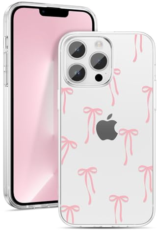 ZTOFERA Clear Case with Bows Pattern for iPhone 15 Pro Max, Light Pink | 6.7-Inch, Cute Bowknot Design, Soft Flexible TPU, Shockproof Protective Cover, for Women Girls