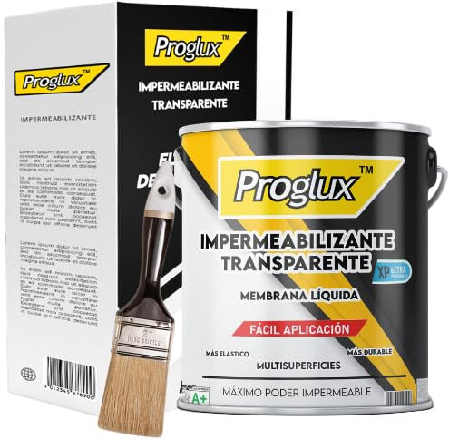 PROGLUX | Sellador Impermeable Transparente 750ml - Impermeabilizante Transparente – Revestimiento como Sellador Fugas Agua en Paredes y Techos - Revestimiento Impermeable Definitivo (0,75 Litros)