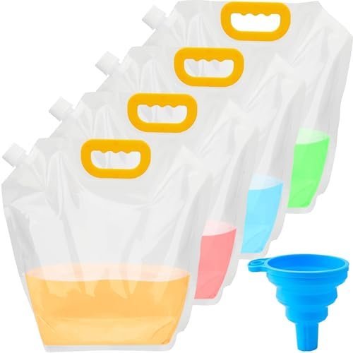 Omoojee Contenedor de Agua Plegable 4-Pack, 1.3Gallon/5L Bolsa de Almacenamiento de Agua Portátil para Camping, Senderismo, RV, Emergencia - Libre de BPA, A Prueba de Fugas, Congelable