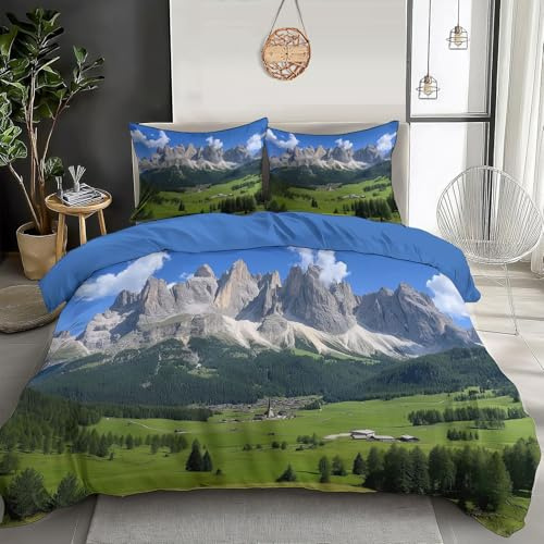 Bettwäsche 155x220cm 3 Teilig Die Alpen Wende Bettbezug Weich Haltbar Atmungsaktive Italienische Berge Bettwäsche Set mit Reißverschluss und Kissenbezug 80x80cm
