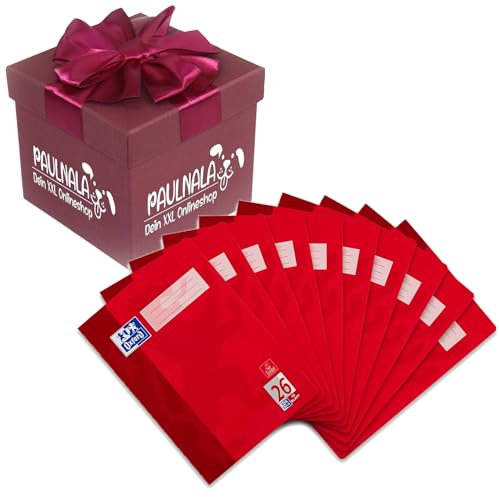Oxford Schulheft A4, 16 Blatt, Lineatur 26, kariert inkl. Überraschungsgeschenk von Paulnala.de (10, Rot)