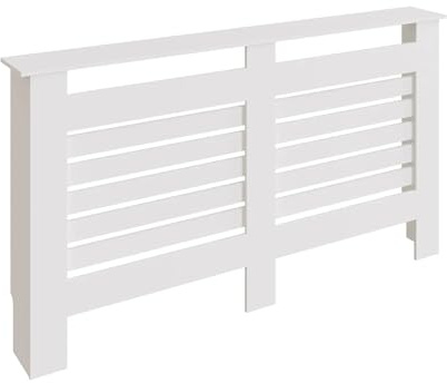 GFW Cleo Radiator Cover with Horizontal Slatted Design, Large, Modern Wooden Cabinet Cover with Top Display Shelf, Heat Protection for Hallway, Living Room, Bedroom & Kitchen, White