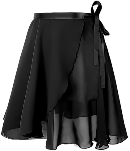 DiULi Ballett Rock Damen, Ballett Wickelrock Röcke Ballerina, Tanzrock Verstellbarer Taille Atmungsaktiv Ballettrock für Mädchen und Damen, L, Schwarz