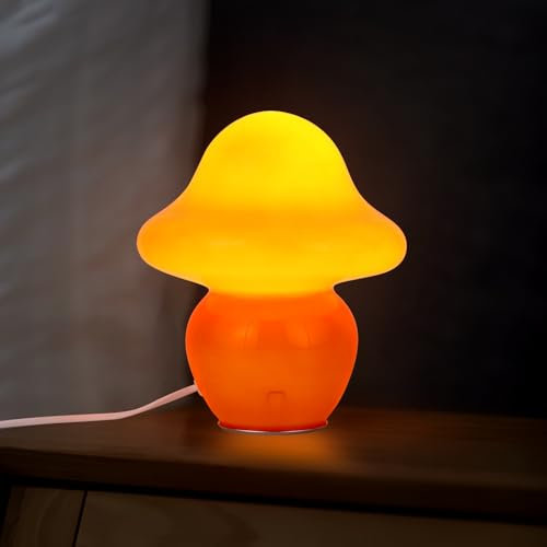 kaixunl Pilz Nachttischlampe Tischlampe,Led Dimmbar Tischleuchte mit 3 Farbmodi,Deko Tischlampen, Mushroom Bedside Table Lamp, Glas Klein Nachtlampe für Wohnzimmer, Schlafzimmer, Studie 16 * 21cm