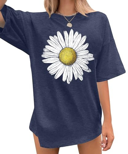 tiorhooe Oversized T Shirts for Women Butterfly Print Short Sleeve T Shirt Summer Casual Loose Tops S-XXL