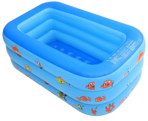 JUMPLAWN Aufblasbarer Kinderpool 130cm Aus Robustem PVC Blaue Aufblasbare Badewanne Mit Dreilagigem Boden Schwimmbadspielzeug Für Jungen Und Mädchen