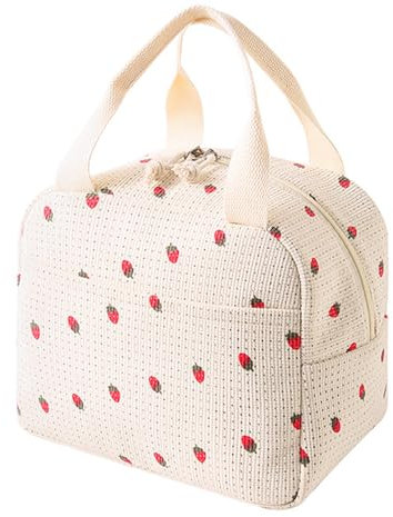 WYSUMMER Bolsa de almuerzo, bolso térmico para mujeres, bolsa refrigerada de lonchera térmica de pana, bolsa de almuerzo para adultos (Estampado de fresa)