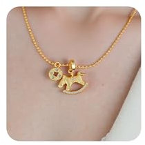 PetPong Damen Halsketten, Pony Halskette, Diamant Halskette 18 Karat Vergoldet, Exquisiter Pony Anhänger, E Passendes Schmuck Geschenk für Ehefrau, Freundin, Geburtstag, Jahrestag