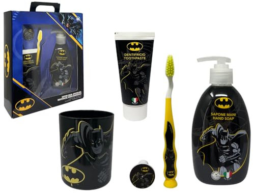 Set zur Körperpflege für Kinder, 4-teilig, Handzahnbürste, Zahnpasta, Becher für Handseife (Batman)