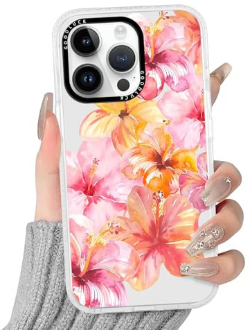 Yoedge Transparent Handyhülle für iPhone 15 Pro Hülle, Aesthetic Hibiskus Blumen Sommer Muster Niedlich Muschel Design Mädchen Geschenk Schutzhülle,Silikon Case Cover für iPhone 15Pro 6,1,Bunt Flower