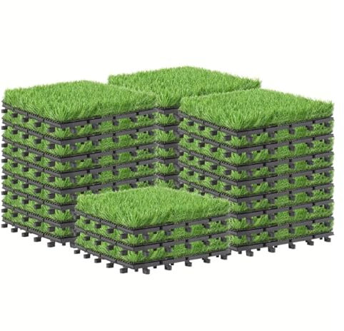 NJIEzhao Erba Artificiale Set 1 piastrella in Erba Sintetica PrimeZone ad Incastro for Patio, Balcone, Cortile, Pavimento in Erba Sintetica, 30x30 cm