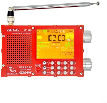 DP-666 Professional Radio Scanner Full Band FM AM Shortwave Radio with RDS Function Touch Screen Display Long Battery Life Portable(red)