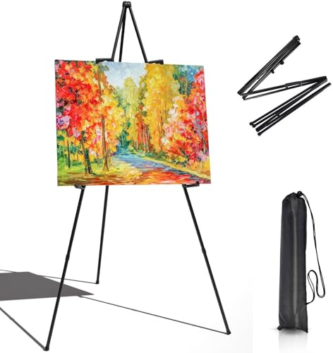 Kiuiom Staffelei StäNder,Klappstaffelei,Leinwand Ständer,Schwarz Hochzeits Staffelei,Leinwand Malerei Display für Hochzeitsschild,Willkommensschild,Messen,Präsentationen,Poster,Displays (Schwarz 1PC)