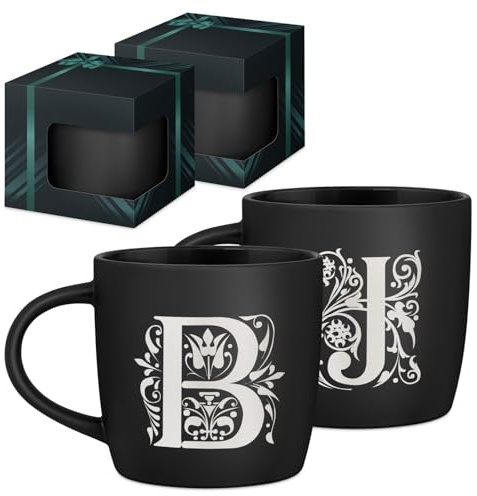 Maverton 2er Keramik Tassen Set mit Gravur, 400 ml, matt schwarz | Innen schwarz, Tasse personalisiert, Kaffeebecher Teetasse, Hochzeitsgeschenke für Brautpaar, personalisierte Geschenke
