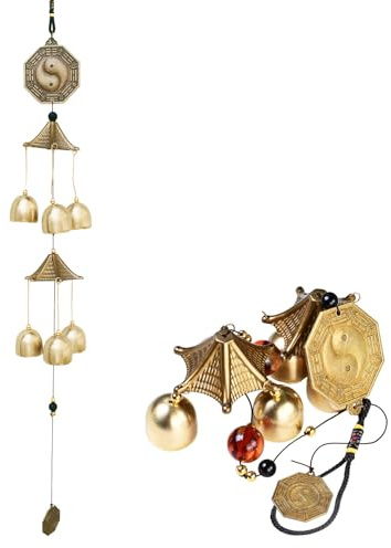 Feng Shui Chimes, Windspiele für Draußen Hängend, Kupfer Wind Glockenspiel mit 6 Glocken, Hängende Windglocke für den Innen- und Außenbereich für Glück Garten Hof Home Deko (B)