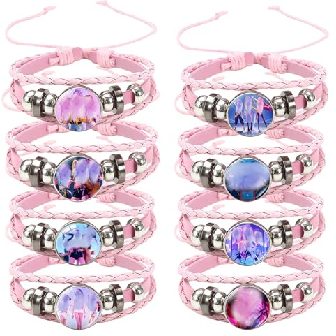 Zueyen 8 Stück Lederarmband Freundschaftsarmbänder Set für Mädchen, Geflochtenes PU-Leder mit Glasperlenarmbänder 18+7cm Verstellbar, Anime Cosplay Geschenke