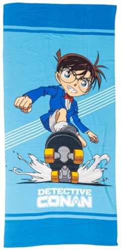 Aymax Detektiv Conan Anime Mikrofaser Strandtuch 70x140 cm, XL Badetuch aus 100% Polyester, blaues Badehandtuch für Strand, Pool, Bad & Urlaub