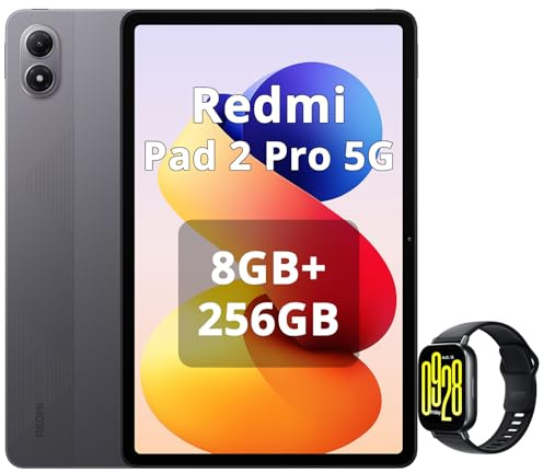 XIAOMI Redmi Pad 2 Pro 5G 8 GB + 256 GB, Pantalla de 12,1 2.5K 120 Hz con Protección Ocular, Batería de Gran Capacidad de 12000mAh, Snapdragon 7s Gen 4, eSIM, Color Gris, Incluye Reloj Inteligente