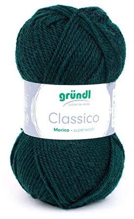 Gründl Wolle Classico - Dicke Wolle zum Stricken und Häkeln - Strickgarn - Weich und hautfreundlich - 50% Merinowolle, 50% Polyacryl - 1 Knäuel 50 g / 120 m - Nadelstärke 3,5-4,5 - tanne