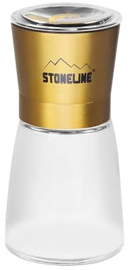 STONELINE Gewürzmühle Salz und Pfeffermühle Manuell mit verstellbarem Keramikmahlwerk, Glasbehälter 185 ml, Edelstahl Deckel, Mühle für Salz Pfeffer Gewürze Kräuter Chilis, Farbe: Gelb Metallic