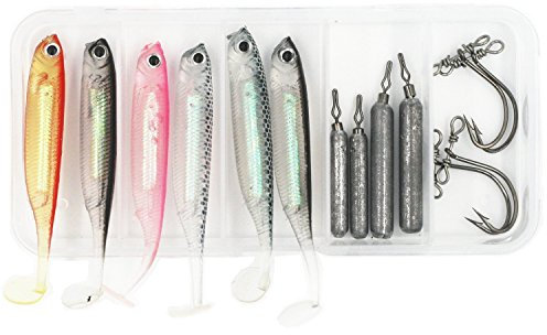 Drop Shot Rig Angelzubehör-Set für Barsch und Zander, inkl. Drop Shot Gewichte, Soft Minnow Köder, Drop Shot Haken