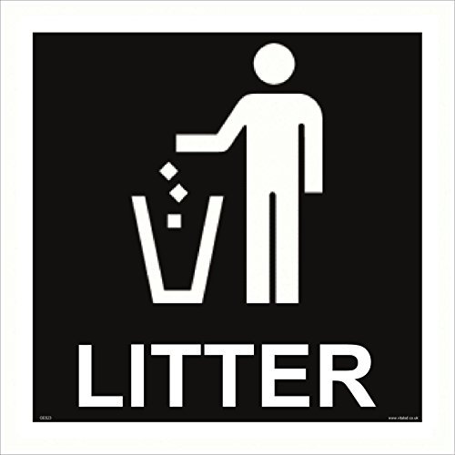 GE023 Litter Sign Rubbish Trash bin Waste Paper Keep Britain Tidy Bottles cans 100mm x 100mm Sticker/Sav - White Background