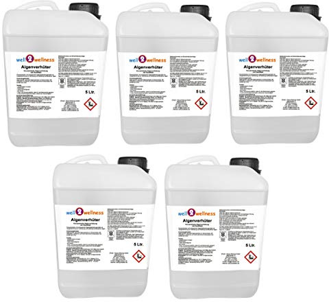 well2wellness Algenverhüter + Algenvernichter 5 x 5,0 l | Schaumfrei | Langanhaltende Wirkung | Algenvernichter für alle Becken | Gegen Alle Algenarten | Algenschutz (5 x 5 Liter)