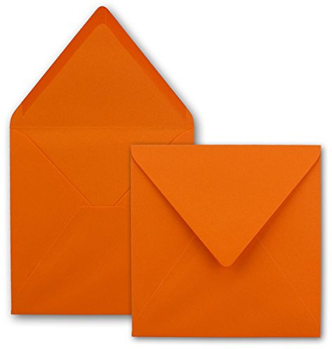 250x Quadratische Briefumschläge in Orange - 15,5 x 15,5 cm - ohne Fenster, mit Nassklebung - 110 g/m² - Für Einladungskarten zu Hochzeit, Geburtstag und mehr - Serie FarbenFroh