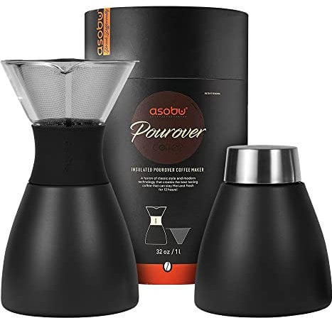 ASOBU PO300BLACK POUR Over Cafetière en Acier Inoxydable isolée, 1 Liter
