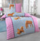 DreamHome 2 teilige Kinder Warme Kuschel Fleece Bettwäsche 135x200 + Kissenhülle 80x80 Einhorn Feuerwehrmann Pferd Pinguin, Designe:Pferde