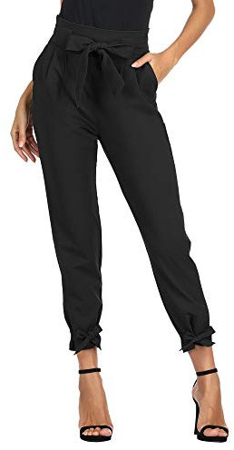 GRACE KARIN Pantaloni Segaretta Donna Eleganti di Vita Alta Decorato con Fiocco Leggero Nero L CL10903-1