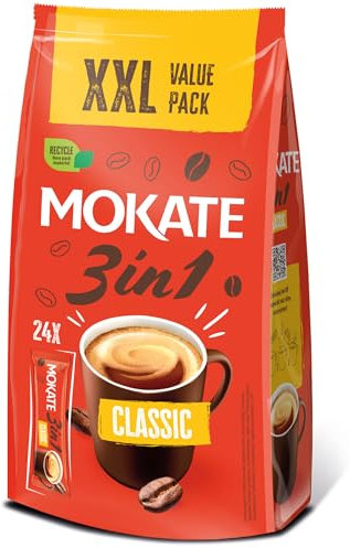 MOKATE - 3in1 XXL Instant Kaffee Classic - 24 Sachets - Cremiger Instant-Kaffeemix mit Zucker, Milch & Löslichem Kaffee - Schnelle Zubereitung, Vollmundiger Geschmack - 408g