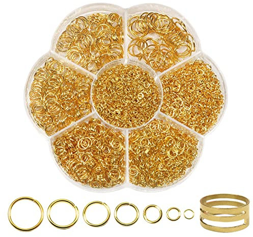 TOAOB 2300 Stück Golden Jump Ringe Spaltringe 3mm bis 10mm Metall Kettenringe Biegeringe mit Öffner für Halsketten Armband DIY Schmuckherstellung
