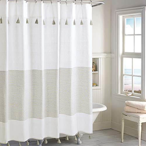 Peri Home Panama - Tenda da doccia in tessuto 100% cotone con nappe, decorazione per il bagno, 182,9 x 182,9 cm, colore: tortora