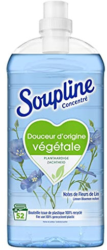SOUPLINE - Adoucissant Douceur Végétale Notes de Fleurs de Lin - Fraîcheur Longue Durée - Pour des Textiles Incroyablement Doux - Facilite le Repassage - Bidon 1,3 L