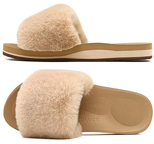 COFACE Plüsch Hausschuhe Damen Fell Pantoffeln Flauschige Schlappen Winter Warm Badeschuhe Puschen für Damen Slippers Women 37