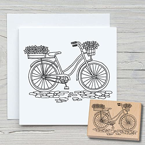 NEWSTAMPS Stempel Fahrrad Motivstempel aus Holz & Gummi zum Karten und Geschenke basteln, Holzstempel für Scrapbook, Textilstempel, Deko, Freunde