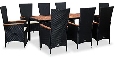 vidaXL Gartenmöbel 9-TLG. mit Auflagen Sitzgruppe Gartengarnitur Gartenset Sitzgarnitur Gartentisch Gartenstuhl Tisch Stühle Poly Rattan Schwarz